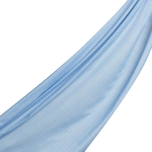 Baby Blue Tartan Plaid Cotton Silk Scarf