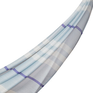 Baby Blue Tartan Plaid Wool Silk Scarf - Thumbnail
