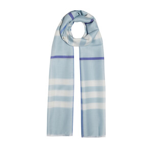 Baby Blue Tartan Plaid Wool Silk Scarf - Thumbnail