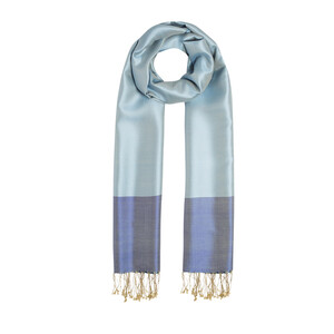 Baby Blue Turquoise Reversible Silk Scarf - Thumbnail