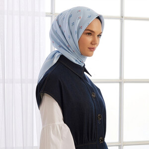 Baby Blue Vintage Wall Twill Silk Scarf - Thumbnail