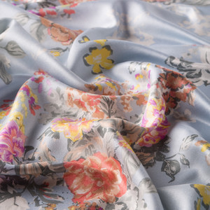 Baby Blue Waterside Garden Print Silk Scarf - Thumbnail