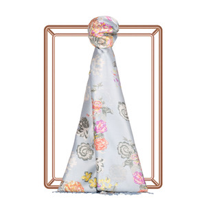 Baby Blue Waterside Garden Print Silk Scarf - Thumbnail