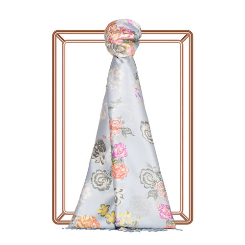 Baby Blue Waterside Garden Print Silk Scarf