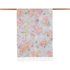 Baby Blue Waterside Garden Print Silk Scarf - Thumbnail