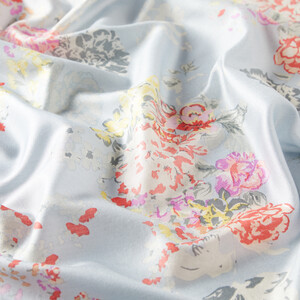 Baby Blue Waterside Garden Print Silk Scarf - Thumbnail