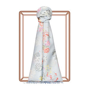 Baby Blue Waterside Garden Print Silk Scarf - Thumbnail