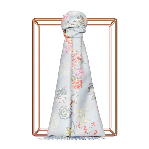 Baby Blue Waterside Garden Print Silk Scarf