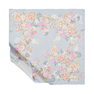 Baby Blue Waterside Garden Print Silk Twill Scarf - Thumbnail