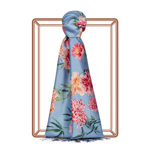 Baby Blue Wild Garden Print Silk Scarf - Thumbnail