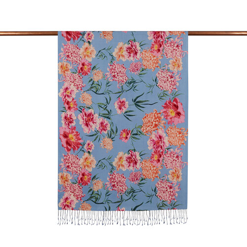 Baby Blue Wild Garden Print Silk Scarf