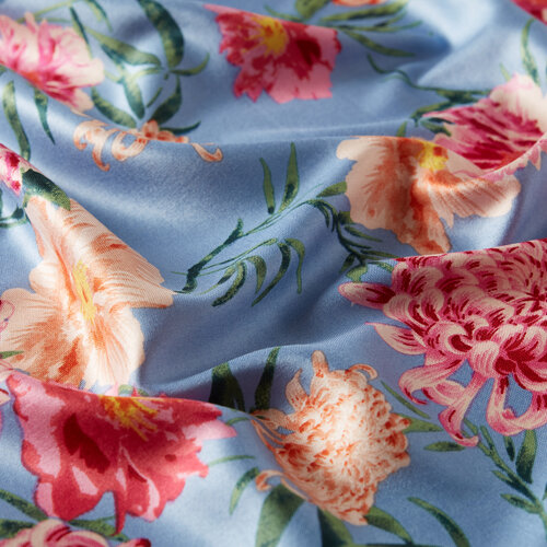 Baby Blue Wild Garden Print Silk Scarf