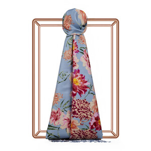 ipekevi - Baby Blue Wild Garden Print Silk Scarf