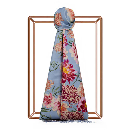 Baby Blue Wild Garden Print Silk Scarf Baby Blue Wild Garden Print Silk Scarf