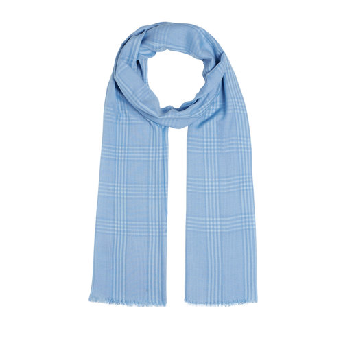 شال قطن وحرير تصميم كاروهات لون أزرق فاتح