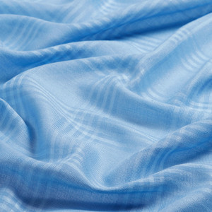 شال قطن وحرير تصميم كاروهات لون أزرق فاتح - Thumbnail