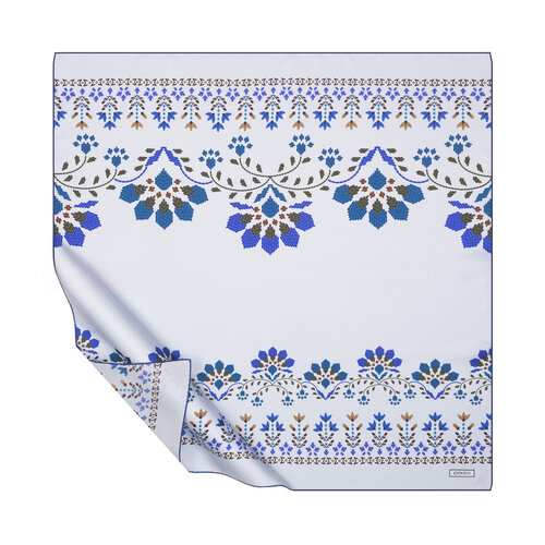 Bebe Mavisi Kanaviçe Tivil İpek Eşarp