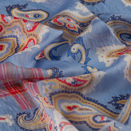 Bebe Mavisi Patchwork Desenli Tensel Eşarp