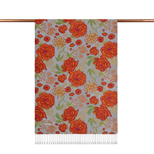 Bebe Mavisi Rosa Desenli İpek Şal