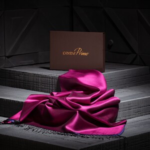 ipekevi - شال حرير فاخر ذو وجهين لون أزرق وبنفسجي