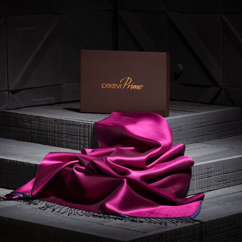 شال حرير فاخر ذو وجهين لون أزرق وبنفسجي