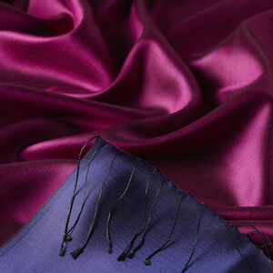 شال حرير فاخر ذو وجهين لون أزرق وبنفسجي - Thumbnail