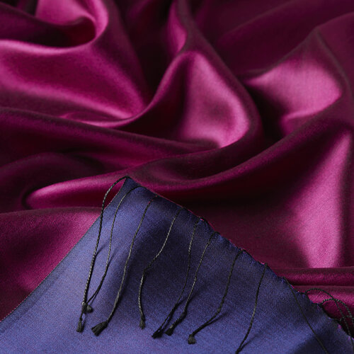 شال حرير فاخر ذو وجهين لون أزرق وبنفسجي