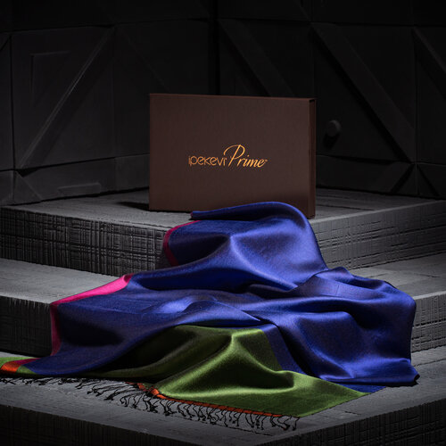 شال حرير فاخر ذو وجهين لون بنفسجي وأزرق