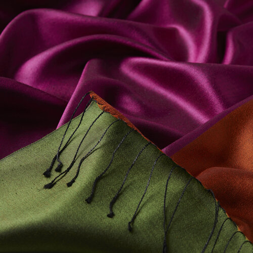 شال حرير فاخر ذو وجهين لون بنفسجي وأزرق