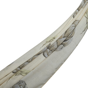 Beige Artichoke Blossom Cotton Scarf - Thumbnail