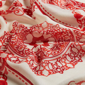 Beige Authentic Print Wool Silk Shawl - Thumbnail