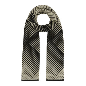 Beige Black Scan Print Cotton Rayon Scarf - Thumbnail