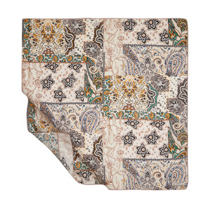 Beige Bohemian Pathcwork Twill Silk Scarf - Thumbnail