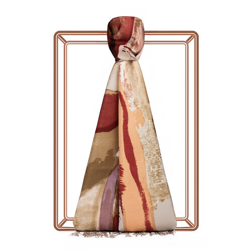 Beige Brush Stroke Print Silk Scarf