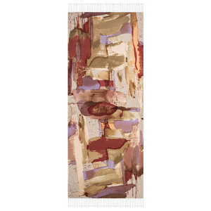 Beige Brush Stroke Print Silk Scarf - Thumbnail