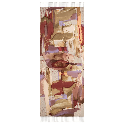 Beige Brush Stroke Print Silk Scarf