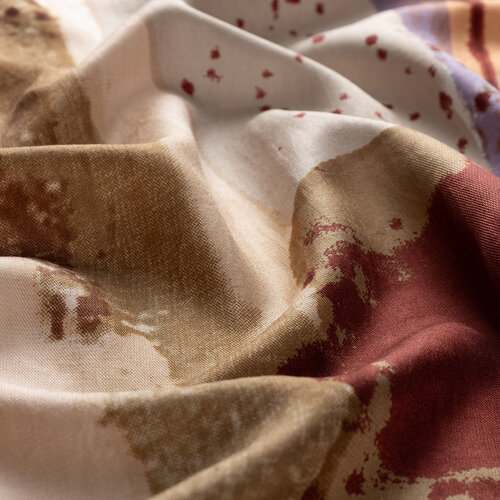 Beige Brush Stroke Print Silk Scarf