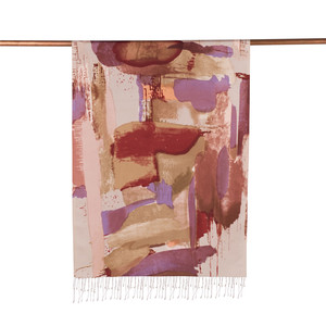 Beige Brush Stroke Print Silk Scarf - Thumbnail