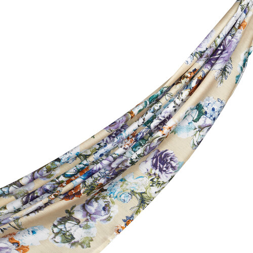 Beige Fleur Print Modal Silk Scarf