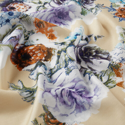 Beige Fleur Print Modal Silk Scarf