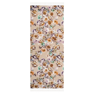 Beige Fleur Print Silk Scarf - Thumbnail