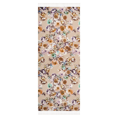 Beige Fleur Print Silk Scarf
