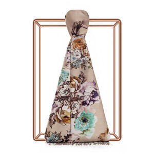 ipekevi - Beige Fleur Print Silk Scarf