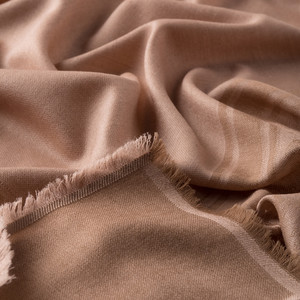 Beige Floral Print Wool Silk Scarf - Thumbnail