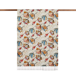  Beige Gardenia Patterned Silk Scarf - Thumbnail