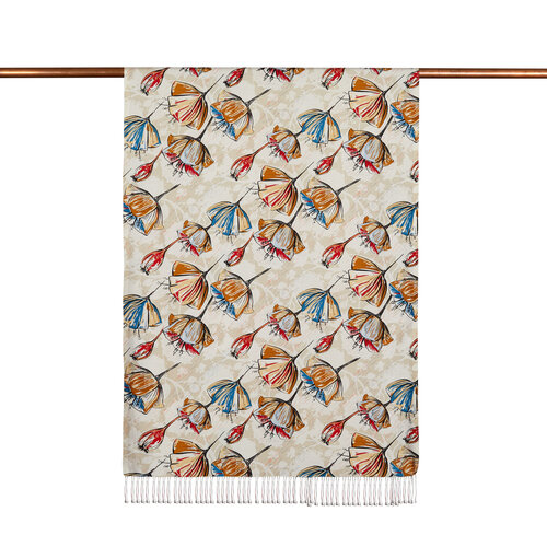  Beige Gardenia Patterned Silk Scarf