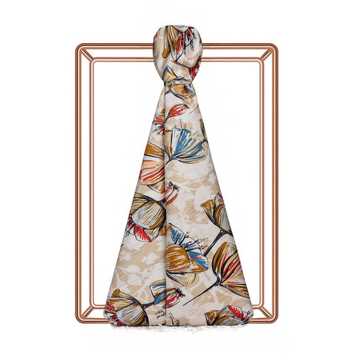  Beige Gardenia Patterned Silk Scarf