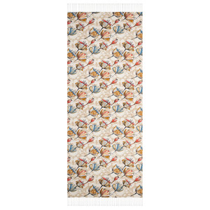  Beige Gardenia Patterned Silk Scarf - Thumbnail