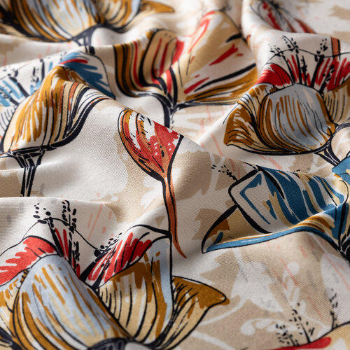  Beige Gardenia Patterned Silk Scarf