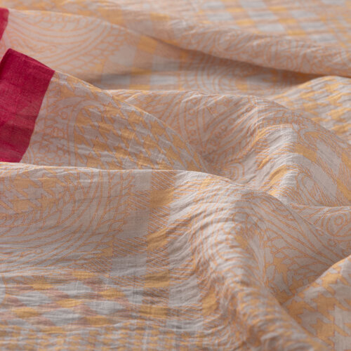 Beige Gold Patchwork Paisley Print Tencel Scarf